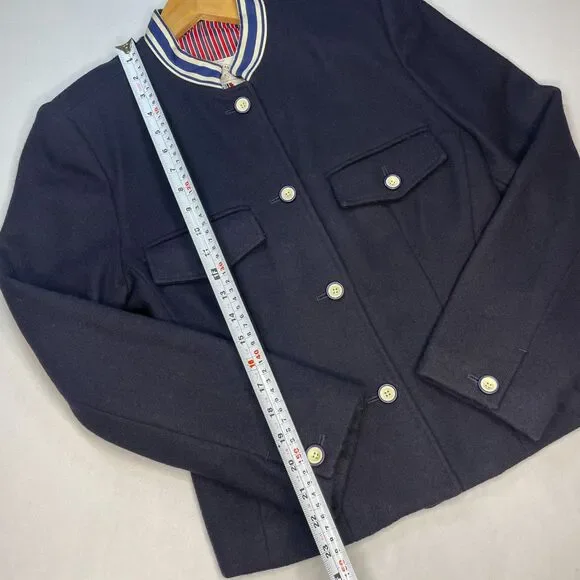 ~ Vintage RARE Armani Jeans Med Wool Military Jacket HTF Women's Button Up Lined - Picture 7 of 14